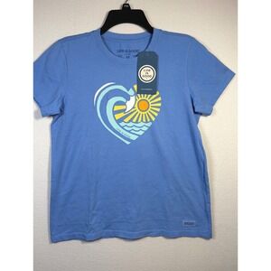 Life is Good Crusher Tee Womens Large Blue NWT Heart Wave Sun Graphic Tee